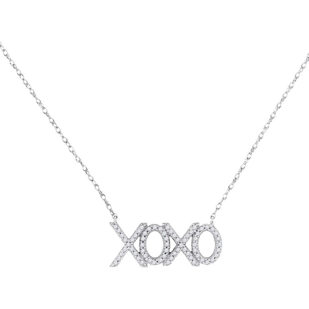 10kt White Gold Womens Round Diamond XOXO Hugs Kisses Letter Necklace 1/5 Cttw