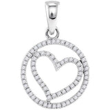 10k White Gold Round Diamond Womens Circular Captured Heart Circle Pendant 1/4 Cttw