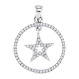 10k White Gold Round Diamond Womens Dangling Star Circle Pendant 1/4 Cttw