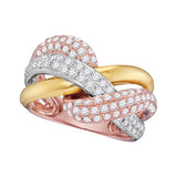 14kt Tri-Tone Gold Womens Round Diamond Woven Strand Band Ring 1-1/3 Cttw