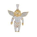 10kt Yellow Gold Mens Round Diamond Guardian Angel Charm Pendant 7/8 Cttw
