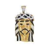 10kt Yellow Gold Mens Round Black Color Enhanced Diamond Jesus Christ Messiah Head Charm Pendant 1-1/4 Cttw