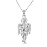 10kt White Gold Mens Round Diamond Small Guardian Angel Charm Pendant 1/20 Cttw