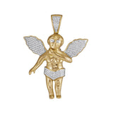 10k Yellow Gold Diamond Mens Polished 3D Guardian Angel Cherub Large 2.2" Charm Pendant 1/2 Cttw