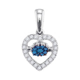 10kt White Gold Womens Round Blue Color Enhanced Diamond Heart Pendant 1/6 Cttw
