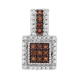 Sterling Silver Womens Round Cognac-brown Color Enhanced Diamond Square Cluster Pendant 1/6 Cttw