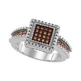 Sterling Silver Womens Round Brown Diamond Square Cluster Ring 1/6 Cttw