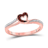 10kt Rose Gold Womens Round Red Color Enhanced Diamond Heart Ring 1/10 Cttw