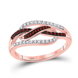 10kt Rose Gold Womens Round Red Color Enhanced Diamond Woven Fashion Ring 1/6 Cttw