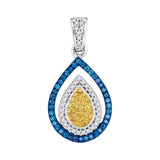 10kt White Gold Womens Round Blue Color Enhanced Diamond Teardrop Pendant 1/4 Cttw