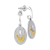 10kt White Gold Womens Round Yellow Color Enhanced Diamond Oval Dangle Earrings 1/3 Cttw