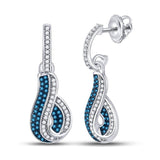 10kt White Gold Womens Round Blue Color Enhanced Diamond Dangle Earrings 3/8 Cttw