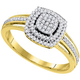 10kt Yellow Gold Womens Round Diamond Square Cluster Bridal Wedding Engagement Ring 1/4 Cttw