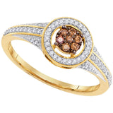 10kt Yellow Gold Womens Round Brown Diamond Framed Cluster Ring 1/4 Cttw