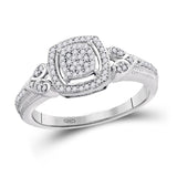 10kt White Gold Womens Round Diamond Square Halo Cluster Ring 1/5 Cttw