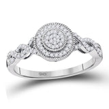 10kt White Gold Womens Round Diamond Concentric Milgrain Circle Cluster Ring 1/5 Cttw