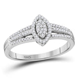 10kt White Gold Womens Round Diamond Marquise-shape Cluster Ring 1/5 Cttw