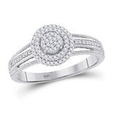 10kt White Gold Diamond Concentric Cluster Bridal Wedding Engagement Ring 1/5 Cttw