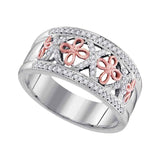10kt White Two-tone Gold Womens Round Diamond Rose Cross Band Ring 1/5 Cttw
