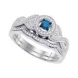10kt White Gold Womens Round Blue Color Enhanced Diamond Twist Bridal Wedding Engagement Ring Band Set 3/8 Cttw