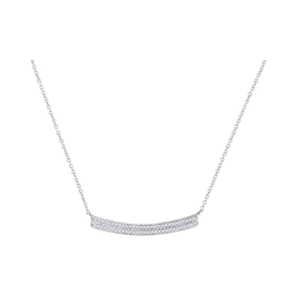 10kt White Gold Womens Round Diamond Curved Two-row Bar Pendant Necklace 1/6 Cttw