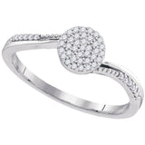 10kt White Gold Womens Round Diamond Concentric Circle Cluster Ring 1/6 Cttw