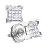 10kt White Gold Womens Princess Diamond Square Cluster Screwback Earrings 1/4 Cttw