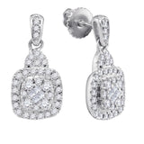 14kt White Gold Womens Princess Round Diamond Soleil Square Dangle Earrings 1/2 Cttw