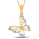 10kt Yellow Gold Womens Round Diamond Butterfly Bug Pendant 1/20 Cttw