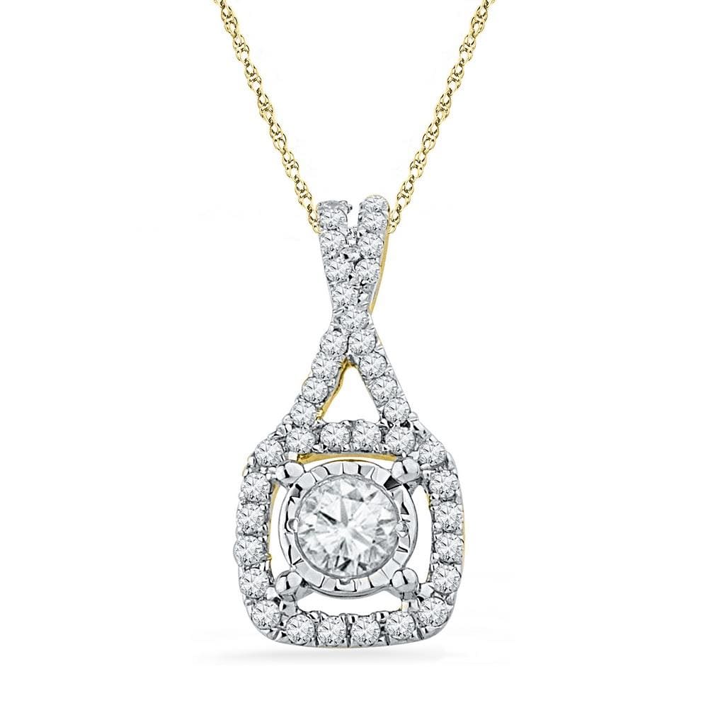 10kt Yellow Gold Womens Round Diamond Solitaire Square Frame Pendant 3/8 Cttw