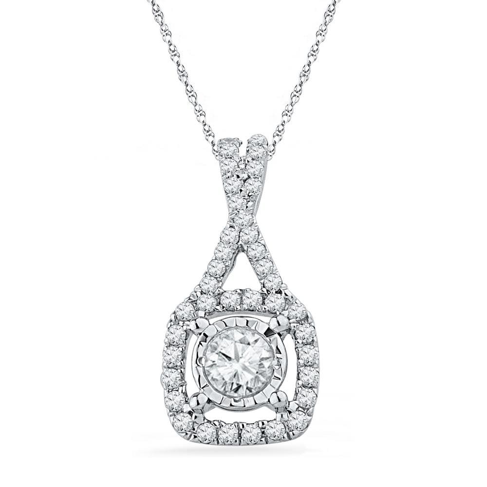 10kt White Gold Womens Round Diamond Solitaire Square Frame Pendant 3/8 Cttw