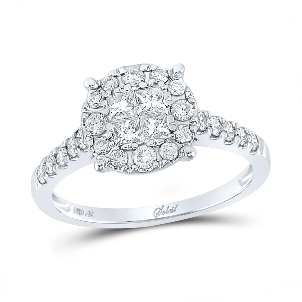 14kt White Gold Princess Diamond Cluster Bridal Wedding Engagement Ring 3/4 Cttw