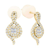 14kt Yellow Gold Womens Princess Round Diamond Spade Cluster Earrings 1/2 Cttw