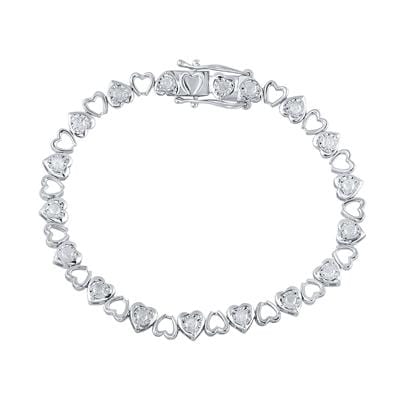 Sterling Silver Womens Round Diamond Heart Bracelet 1 Cttw