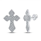 Sterling Silver Mens Round Diamond Crucifix Cross Earrings 1/5 Cttw